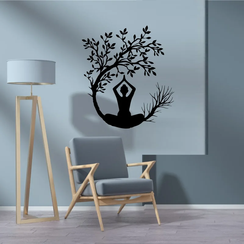 Woman Yoga Tree of Life Wall Sticker Decal Nature Meditation Zen Sport Living Bedroom Playroom Home Decor