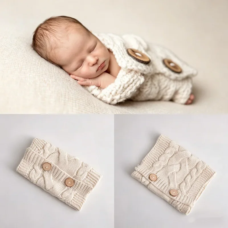 Thick Knit Swaddle Outfit Wooden Button Knitted Wrap Styling Cloth For Full Month Hundred Day Portrait Photography Studio