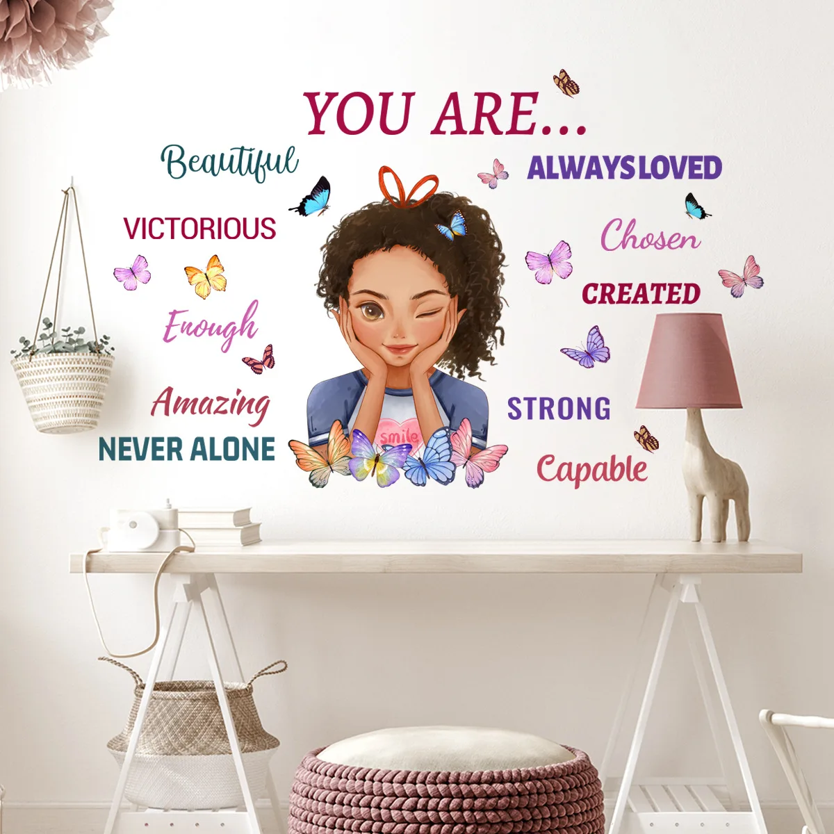 Inspirational Phrases Little Girl Butterfly Wall Sticker Kitchen Dining Room Decorative Self-Adhesive Wall Sticker