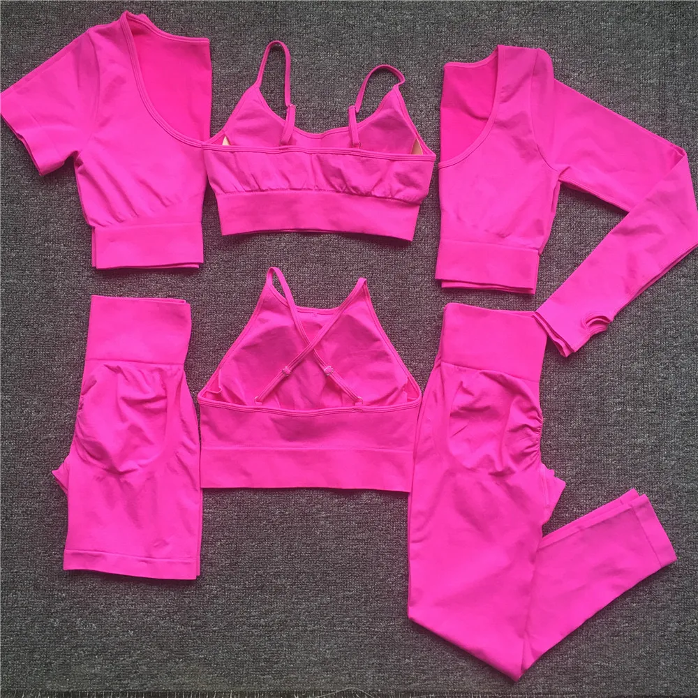 QK 1PCS Seamless Women Tracksuits Yoga Set Workout Sportswear Gym Fitness Long Sleeve Crop Top High Waist Leggings Sports Suits