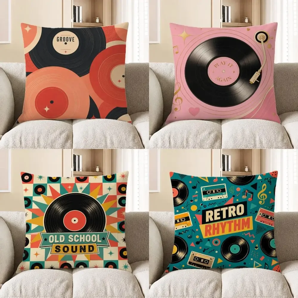 Vintage Vinyl Record Retro Music Cushion Cover Short Plush Cushion Cover Pillowcase Home Decor for Sofa Bedroom Holiday Gift