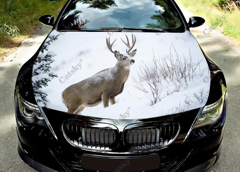 

Snow Elk Deer Car Hood Sticker Painting Self-adhesive Universal Auto Accessories Film Modified Hood Protect Decal Decoration