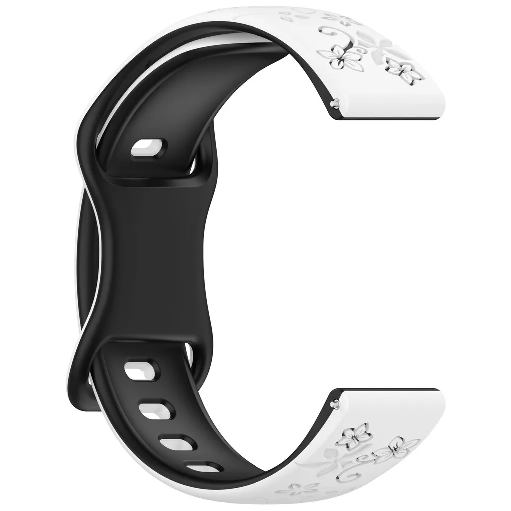 Two-color Flower Floral Engraved Silicone Strap 18/20/22mm For Amazfit GTR Huawei Xiaomi Garmin Samsung Galaxy Watch 7 6 5 4