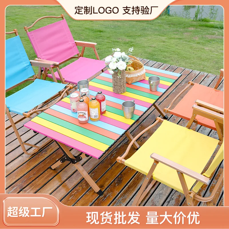 

Outdoor camping folding tables and chairs Color camping portable egg roll table Leisure garden table and chair set