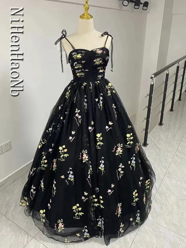 Vestido de noche largo con bordado Floral para mujer, traje de fiesta Formal con tirantes, elegante, de princesa, para verano, 2023