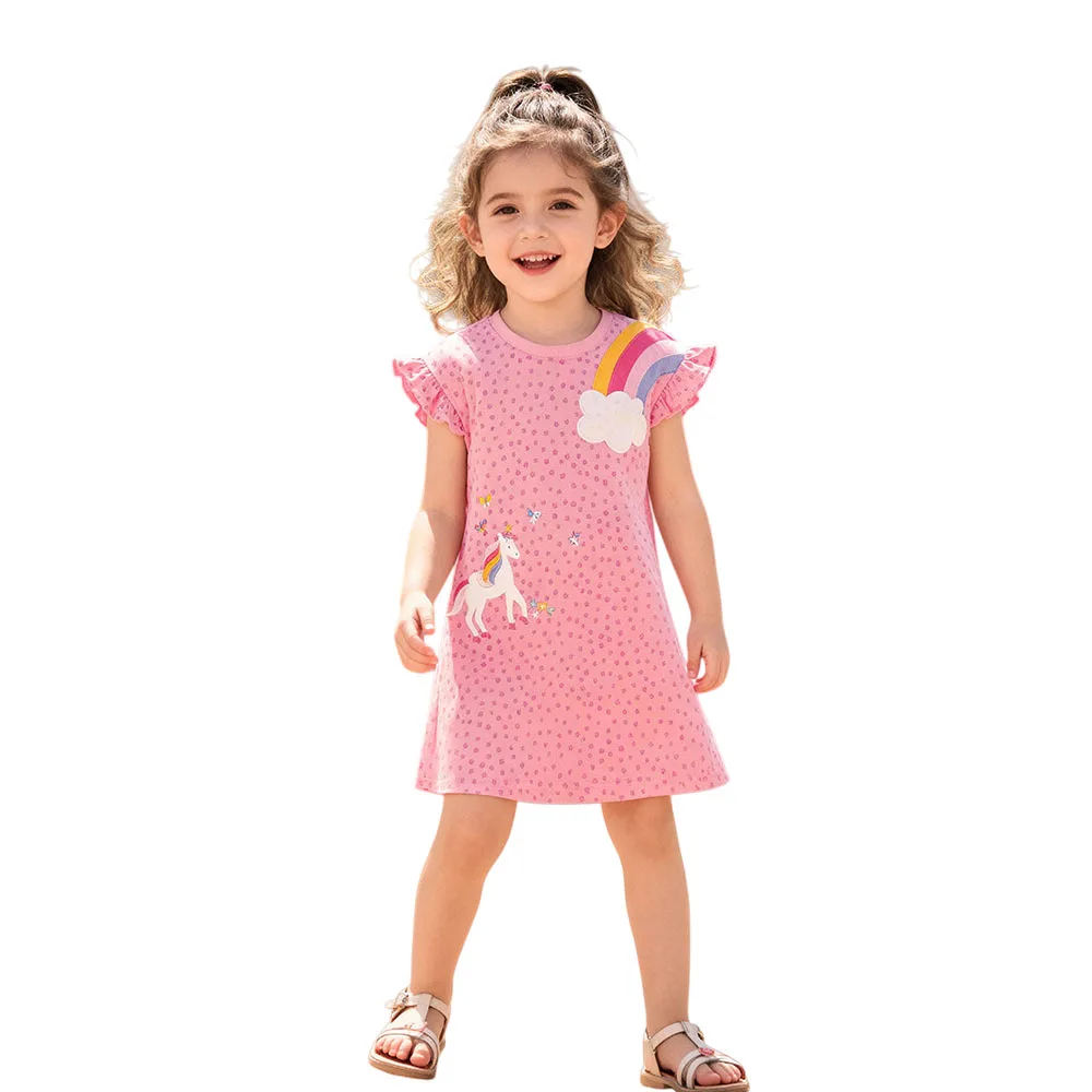 

Rainbow Unicorn Printed Summer Dress for Girls 2-7T Kids Fashion Party Birthday Clothing Baby Girls' Frocks