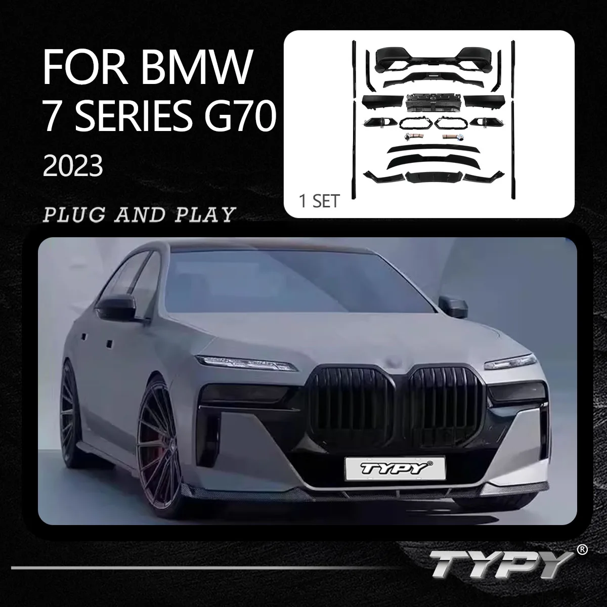 

TYPY Car Body Kit 7 Series G70 Old to New Small Body Parts For 7 Series G70 M760 2023 Front Lip Rear Diffuser Side Skirts