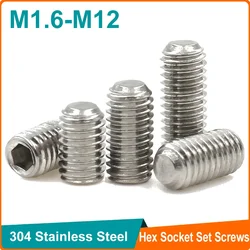 1-20pcs 304 Stainless Steel M1.6 M2 M2.5 M3 M4 M5 M6 M8 M10 M12 Hex Socket Set Screws Grub Screw DIN916