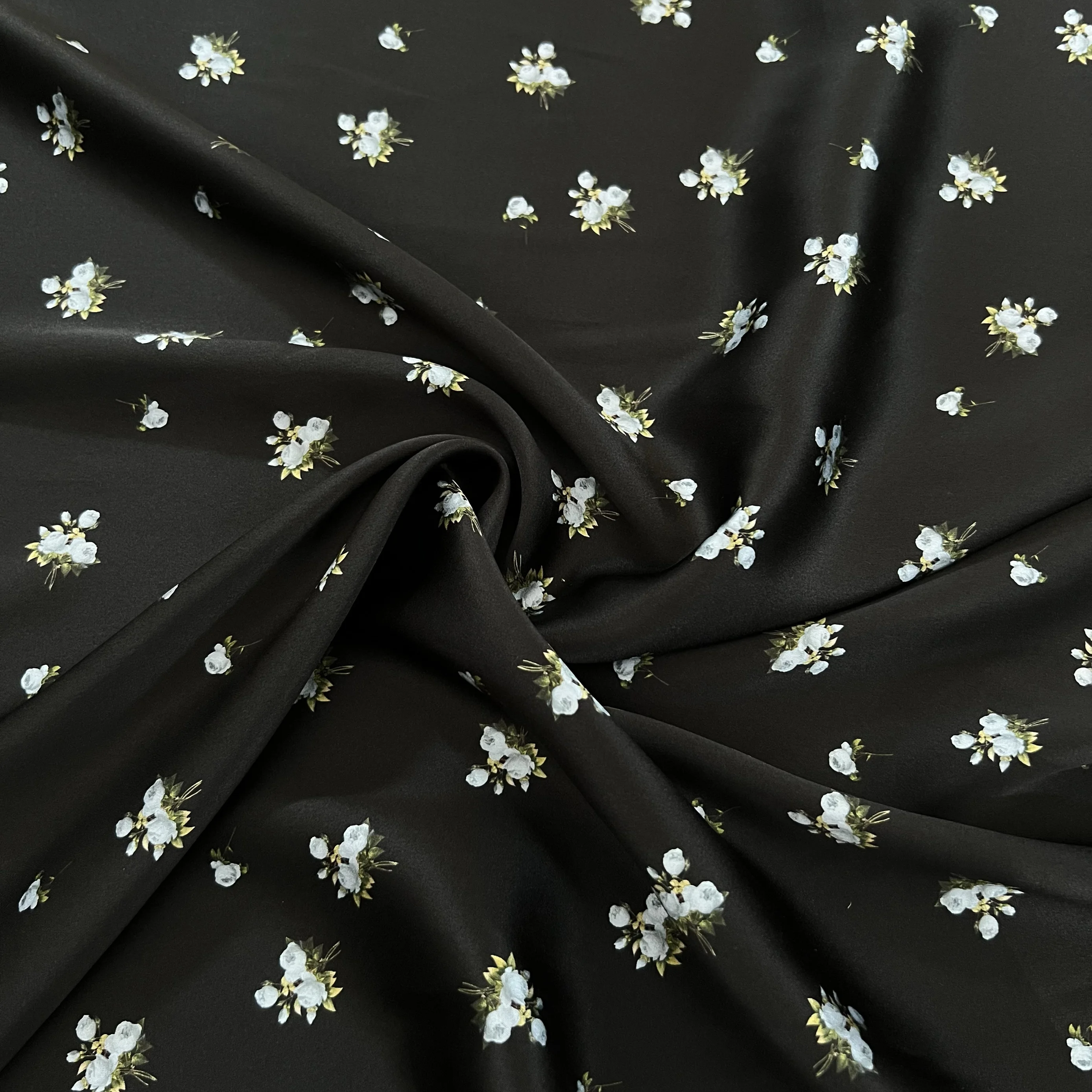 

1 meter 100% Mulberry Silk 20 momme Charmeuse Silk Fabric Black with Blue Floral Printed 140cm 55" wide by the yard XX285