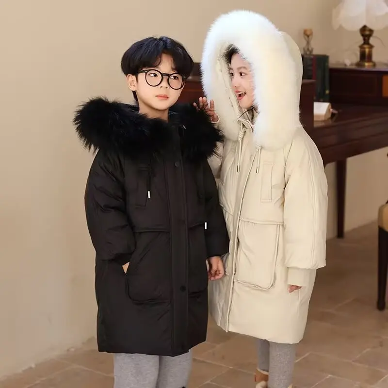 -30 NEW Children warm Thicken clothing Girls clothes Winter Down Jackets 5-12 T Hooded Parka faux fur Coat Kids Teen snowsuit