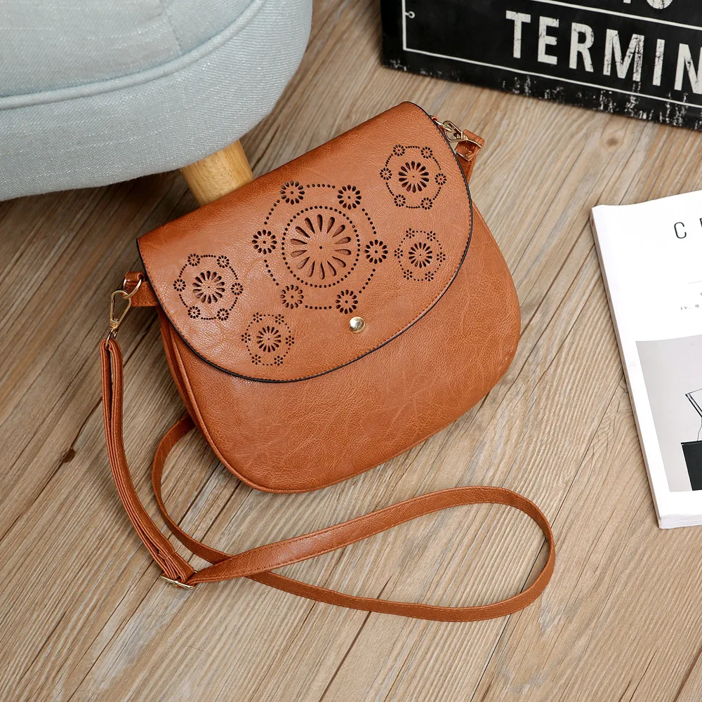 

European and American Minimalist Retro Style Hollow Out Multi-Layer Pocket Single Shoulder Crossbody Bag for Women