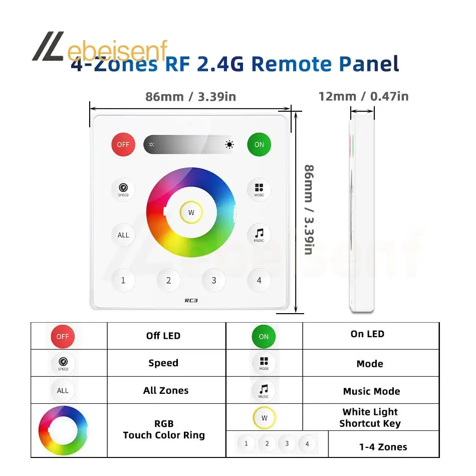 SP633E 3CH PWM RGB LED Controller colorato DC 5V 12V 24V 12A Dimmer musicale Bluetooth intelligente e pannello di controllo remoto Touch RF 2.4G