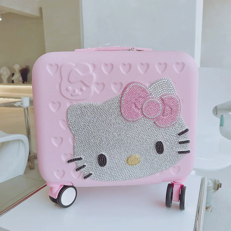 Sanrioed Hello Kitty 14 16 Inch Trolley Case Anime Kawaii Kt 12 Inches Mother and Child Suitcase Paste Diamonds Pink with Lock