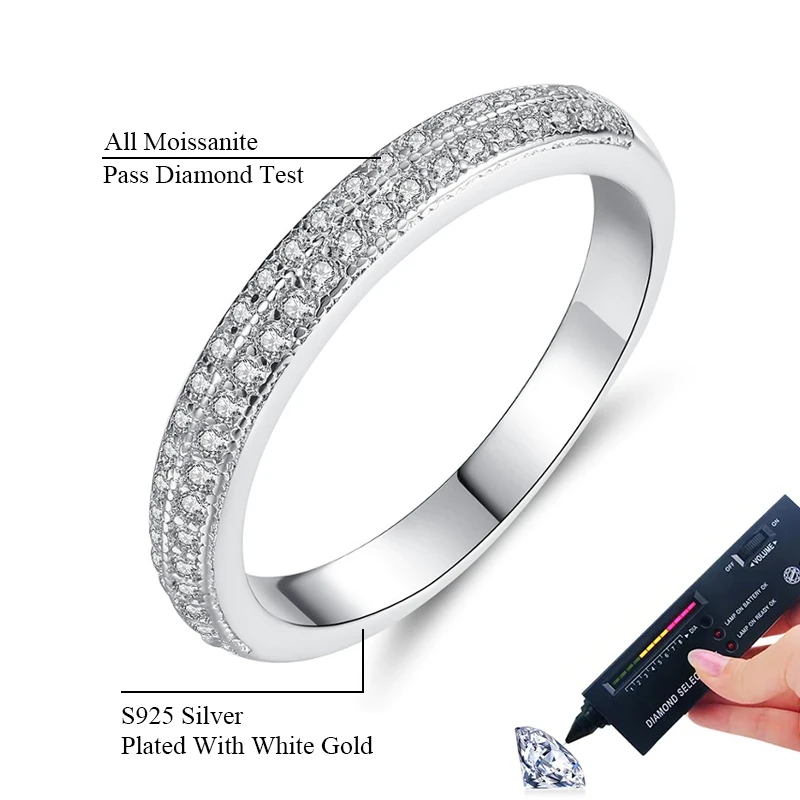 Doppelreihiger Moissanit-Ring aus 925 Silber mit GRA-Zertifikat, Funkelnder Damenring für Partys und Hochzeiten – Detail 8
