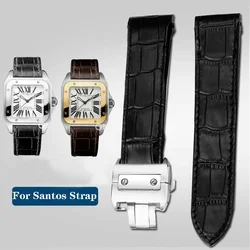 Genuine Leather Watch Band for Cartier Sandoz Santos 100 Waterproof Men Women Santos Glue Head Pieces Watch Straps 20mm 23mm