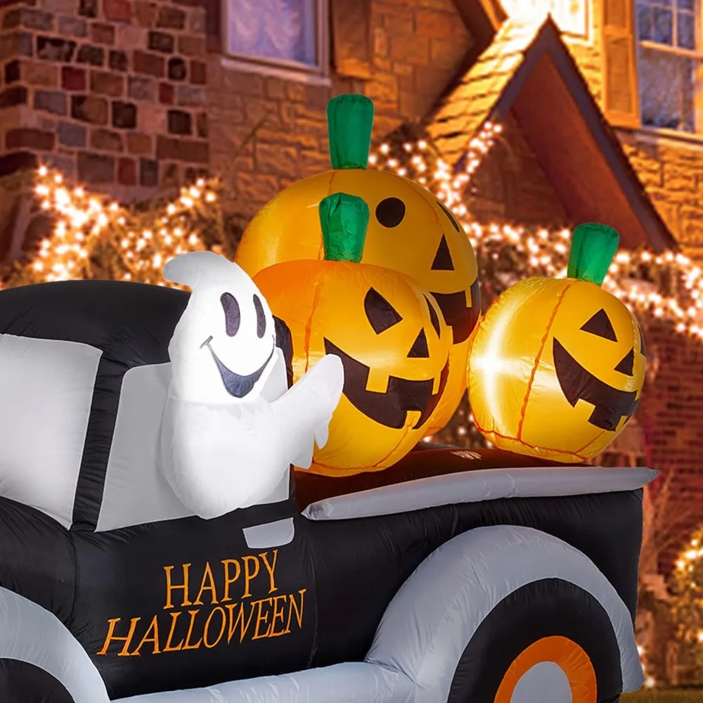 8 Feet Pumpkin Truck Built-in Lights Outdoor & Indoor Halloween Decoration