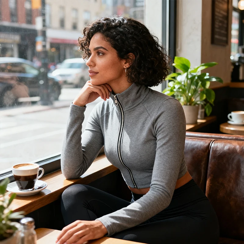 

Женская водолазка с длинными рукавами, укороченный топ Y2K Harajuku, облегающие укороченные топы с длинными рукавами, сексуальная серая однотонная повседневная футболка на молнии