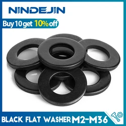 Arandela plana negra de 1/100 piezas, M2, M2.5, M3, M4, M5, M8, M10, M12, M14, M16, M18, M20, M22, M27, M30, M33, M36, juntas de acero al carbono