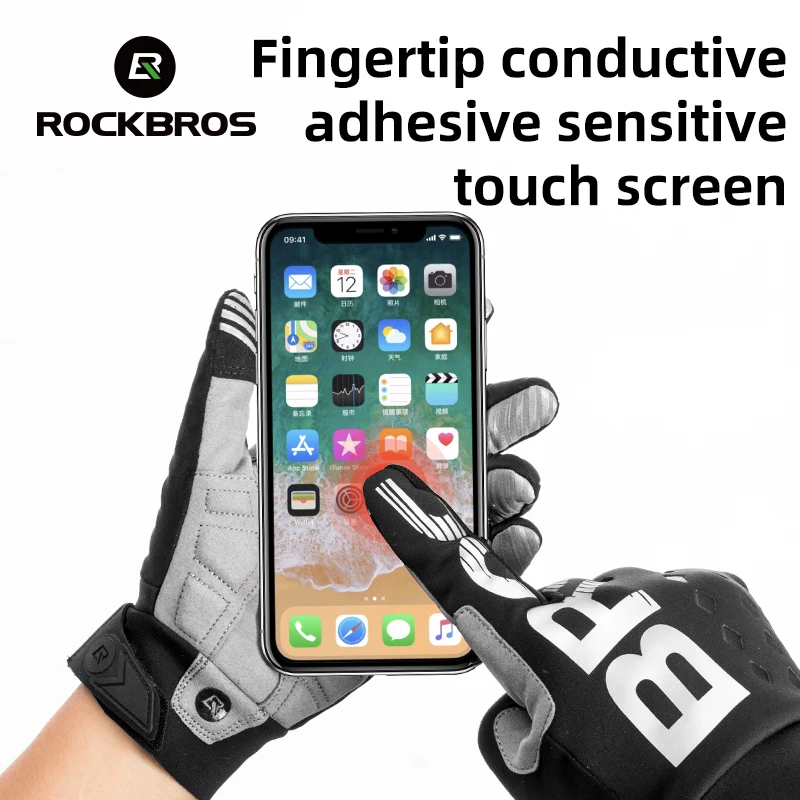 ROCKBROS Winter Cycling Gloves Windproof Warm Thermal Full Finger Gloves Touch Screen Shock Absorption Palm Pad Cycling Glovers