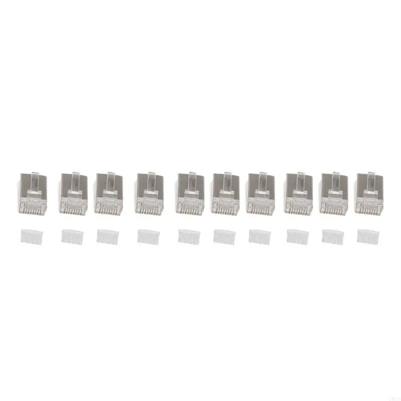 781E RJ45 CAT6 Shielded Connector End Pass Through Gold Plated Ethernet Modular Plug,10Pcs