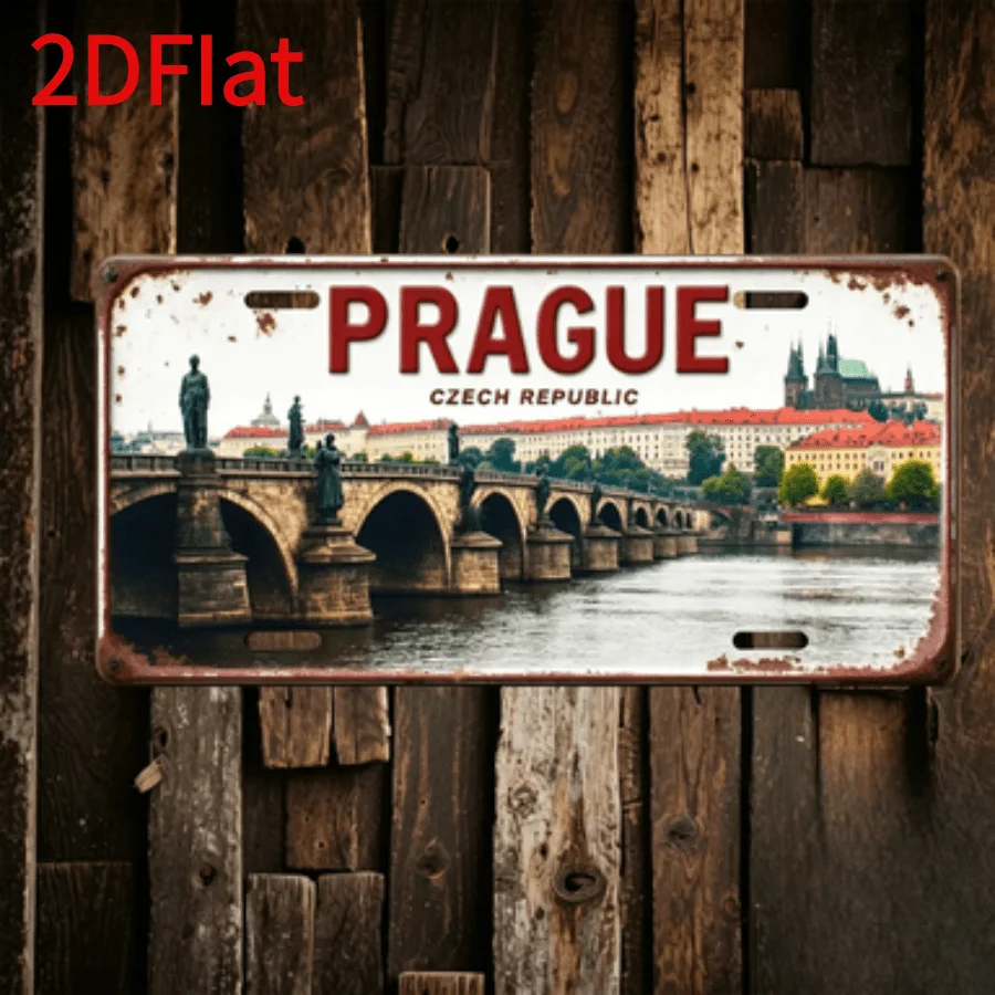 Flat 2D Style, 1pc, Wooden. for Decorative Use Solely, Suitable for Outdoor Signs And Wall Decor, Prague City Bridge Scenery