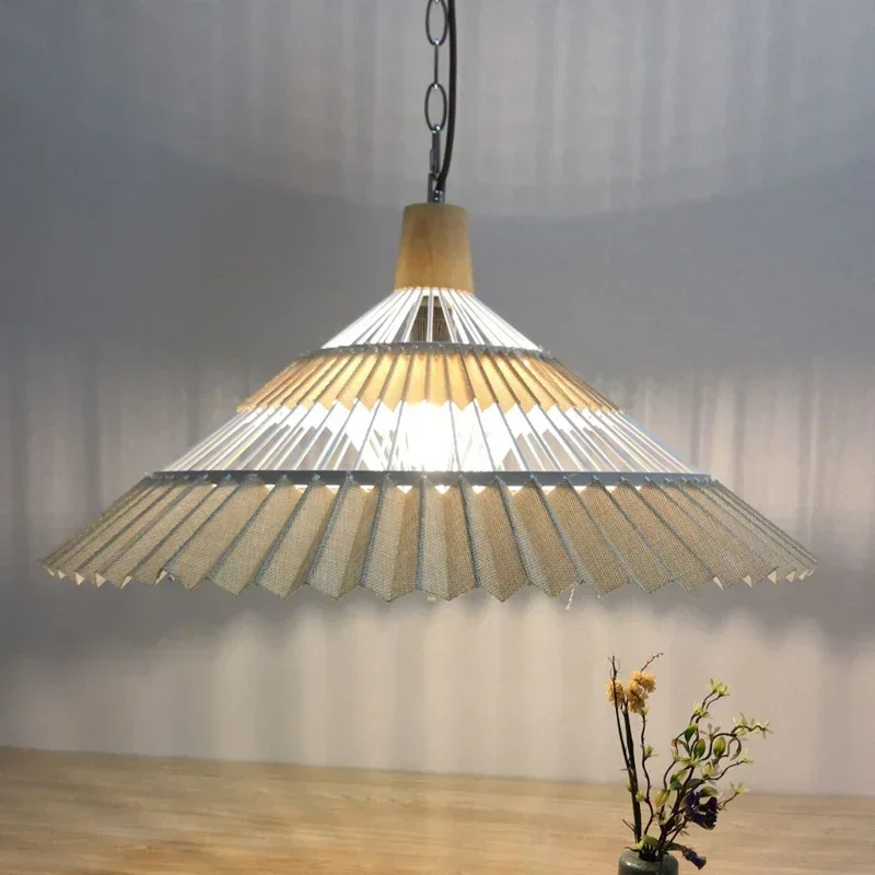 Chinese chandelier rattan restaurant creative wrought iron umbrella bamboo lighting