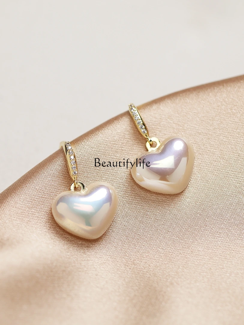 Heart Love Heart Pearl Pendant Elegant High Sense New Fashion Ear Studs Earrings Female Retro