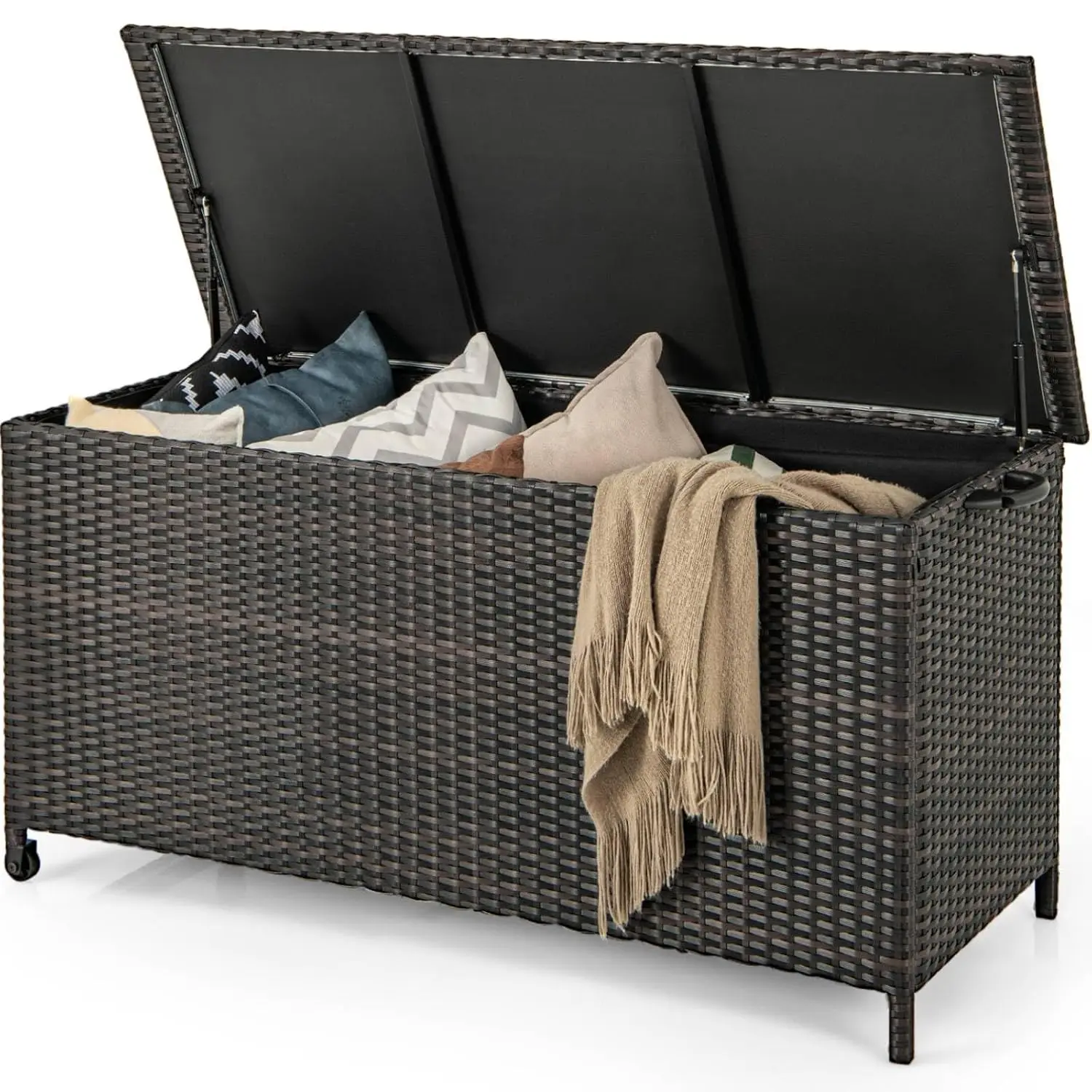 320L Garden Deck Box, Patio Cabinet Container with Polyester Liner, Universal Wheels & Gas Strut, Indoor Outdoor, Customized