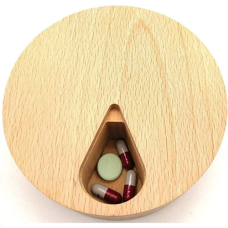 SEWS-7 Days Weekly Wooden Storage Box Compartment Medicine Tablet Dispenser Splitters Organizer