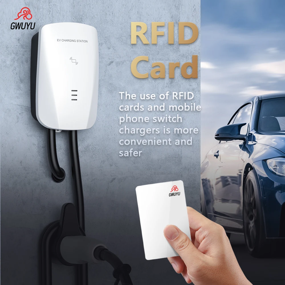 GWUYU JZ80 EV Charging Station 7.6KW 32A 220V 11KW 16A 380V APP Control Swipe Charging Electric Vehicle Car Charger Wallbox