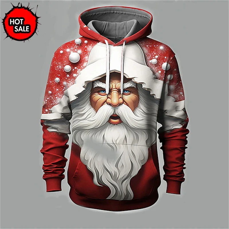 Christmas Pug Animal Hoodie Men's Clothing 3D Printed Personality Santa Claus Pattern Kids Hoodies Festival Trend Unisex Hooded