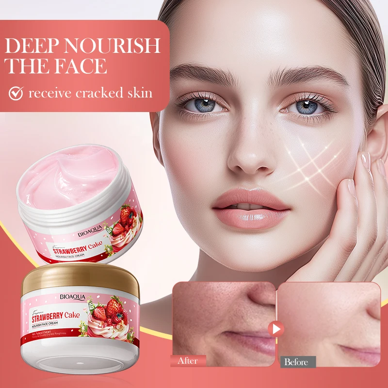 Aardbeienextract Voedende Hydraterende Crème BIOAOUA Whitening Verhelderende Reparerende Crème Gezichtsschoonheidsverzorgingsproducten