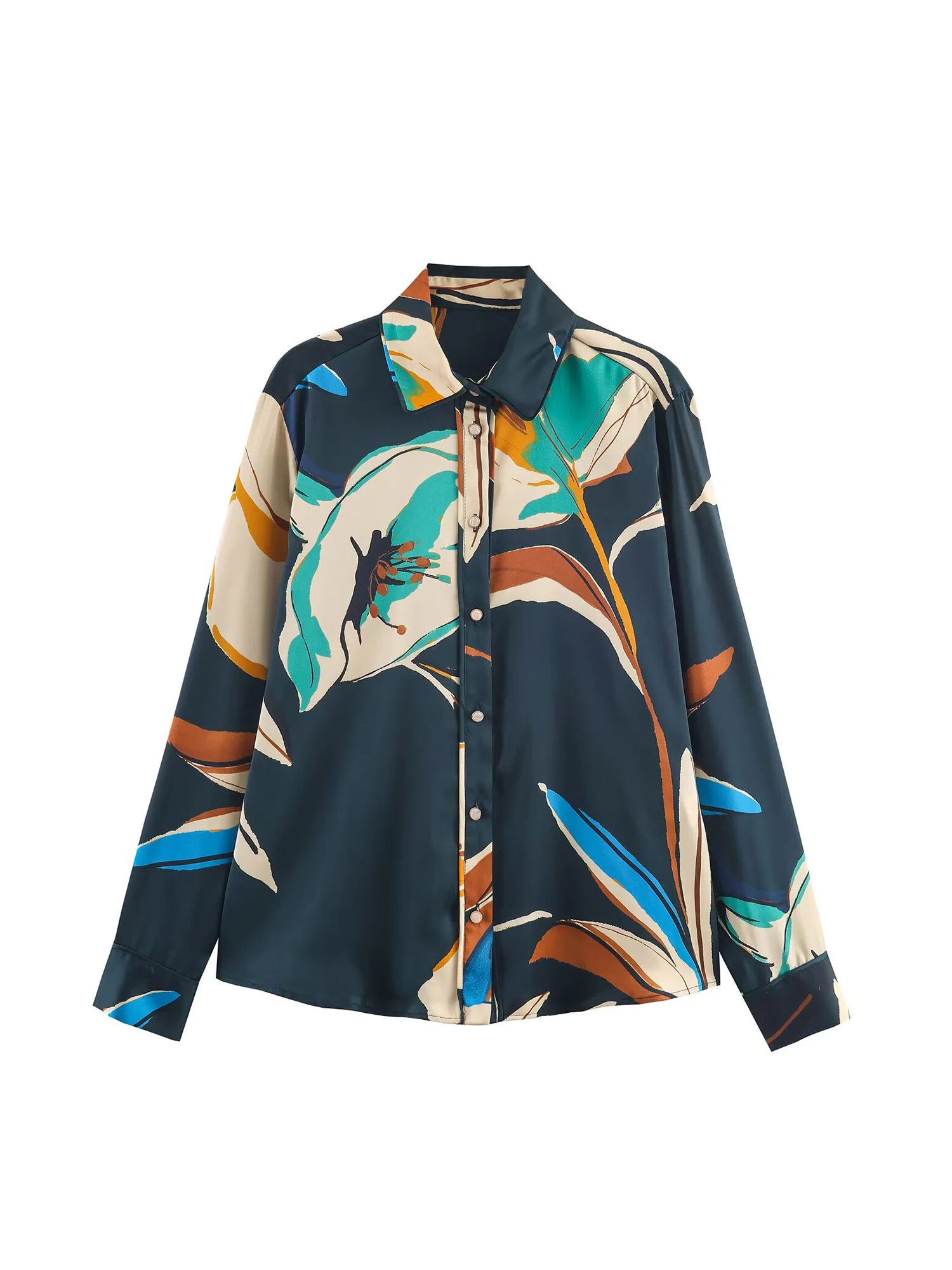 

Женские рубашки с зеленым цветочным принтом, блузки, винтажные эстетические рубашки-поло с длинными рукавами 2000-х годов, осень-весна 2025