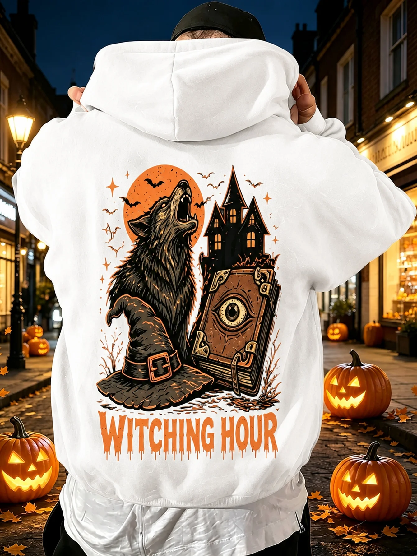 Men's Vintage Spooky Graphic Hooded Sweatshirt - Kangaroo Pocket Hoodie Pullover Sweater, Loose Fit Suitable for Fall Parties, Trick-or-Treating & Casual Wear, Machine Washable for - (Halloween & Everyday Outfits)