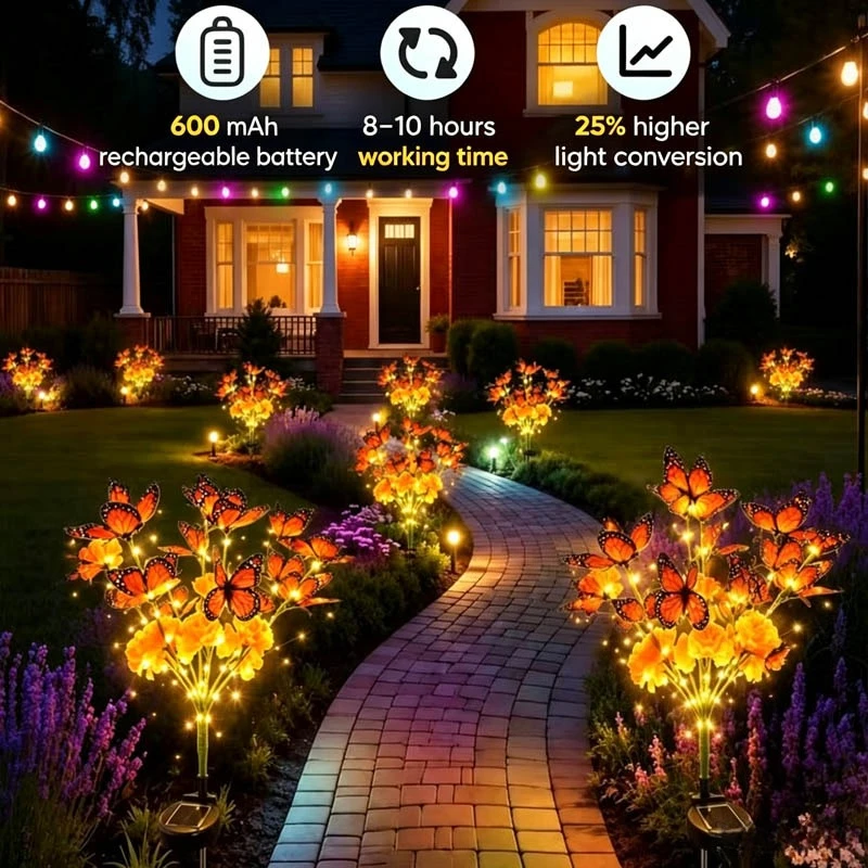 1/2/4PCS Lifelike Solar Marigold Butterfly Flower Stake Light Simulation Garden Decor Lamp for Yard Pathway Night Illumination