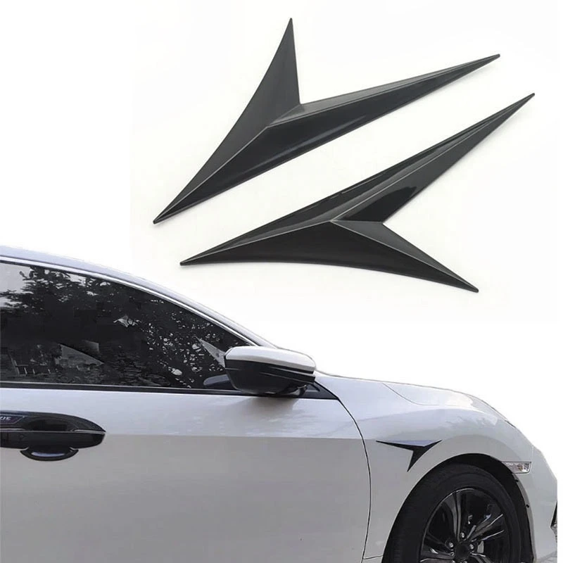 1 Pair Carbon Fiber Car Side Air Vent Cover Trim Sticker Fender Shark Fin PVC Decors Universal For Honda Civic 10th