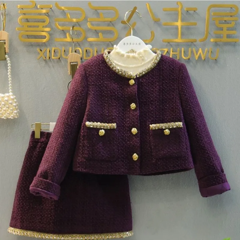 

Autumn and Winter Girls Set Fashion New Style Children's Coarse Floral Cotton Jacket+Half Skirt Two Piece Set 120-170cm