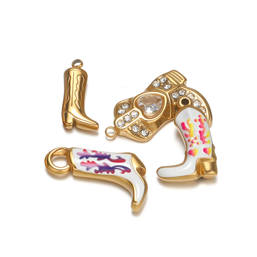 4pcs Gold Stainless Steel Enamel Boot Shoes Charms for DIY Creative Jewelry Necklace Making Handmade Bracelet Earrings Supplies