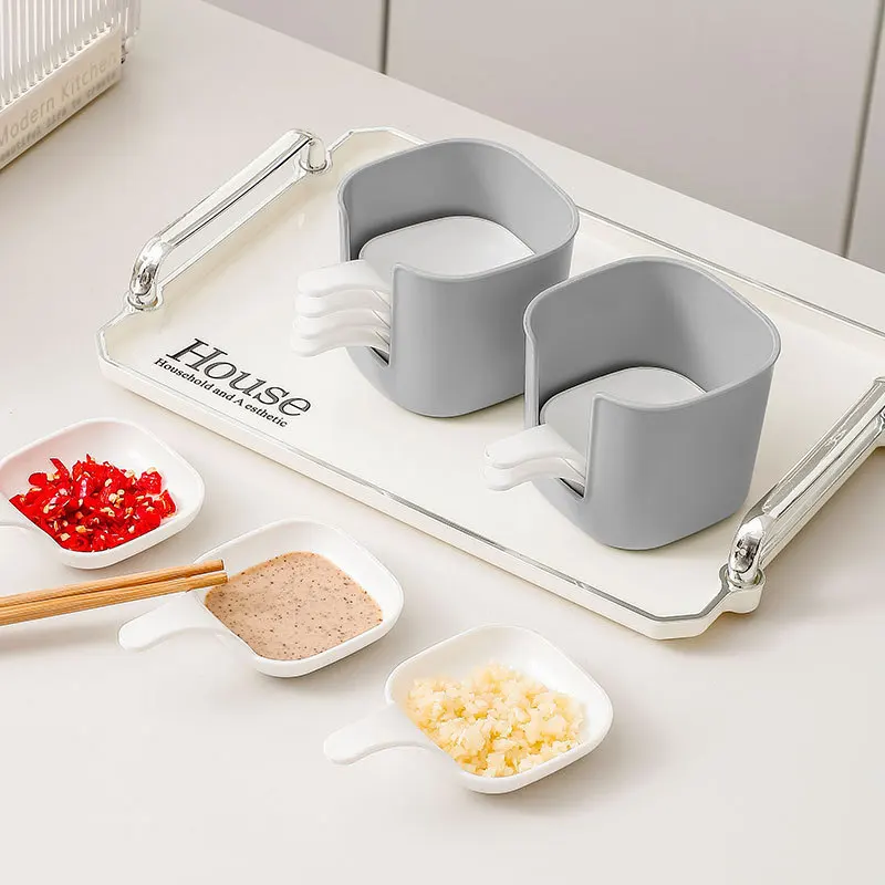 ​​Portable Handled Snack Plate Set: Kitchen Dip with Bone/Discard Compartment - Stackable Plastic Condiment Trays for Home