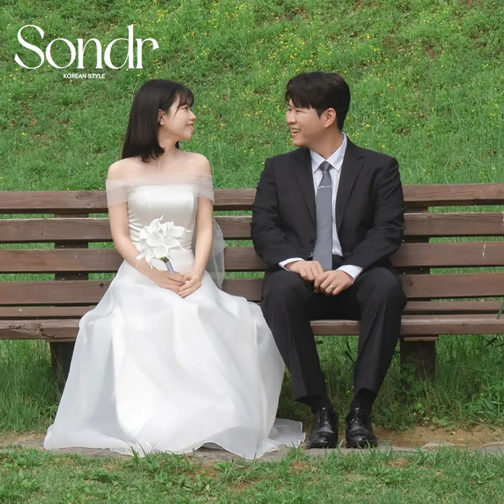 Sondr Outdoor Photo Shoot Korean Wedding Dresses Boat Neck Simple Corset Back Bridal Party Gown Customized A Line Party Dresses