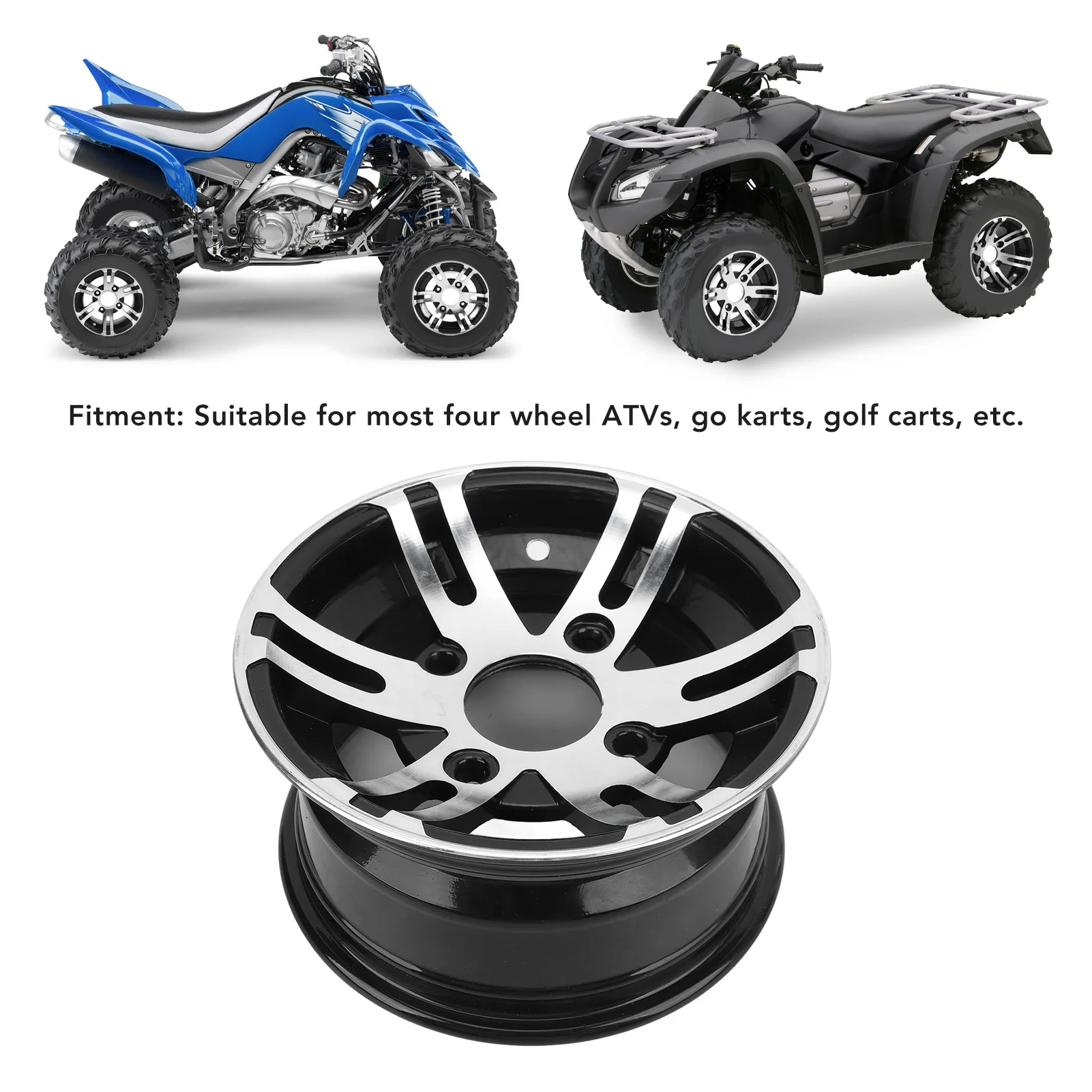 10 Inch Atv Wheels, Aluminum Alloy Wheel Rims, 10 Inch Universal Fit for Go Karts and Golf Carts, High Strength