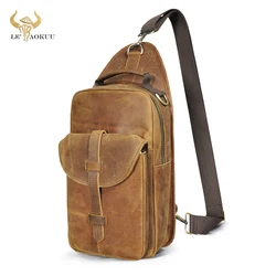 Quality Crazy horse Leather Retro Multi-purpose Chest Pack Sling Bag Design Travel One Shoulder Bag Backpack For Men Male 8084