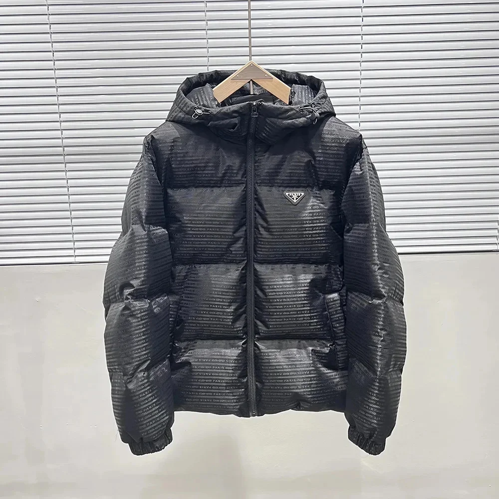 High-end New Winter Down Jacket Men's Fashion Jacquard Black Hooded Warm White Duck Coat Men Clothing