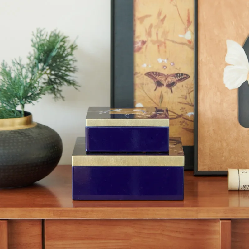 New Chinese blue paint cuckoo bird decorative jewelry box, storage ornament, hotel model room home storage box