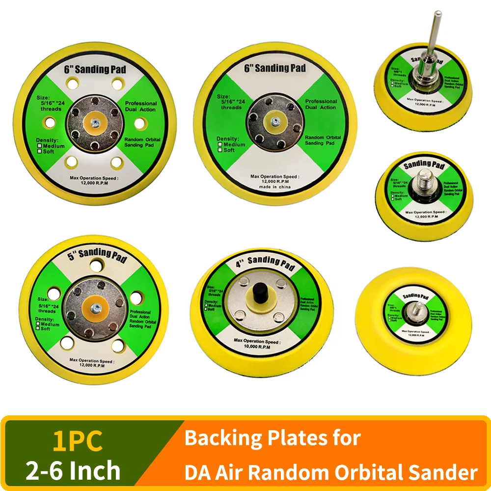 Almohadilla de respaldo de gancho y bucle de 2-6 pulgadas, placas de respaldo para lijadora orbital aleatoria DA Air, almohadilla de lijado para lijadora de aire, rosca M6 5/16 "* 24, 1 ud.