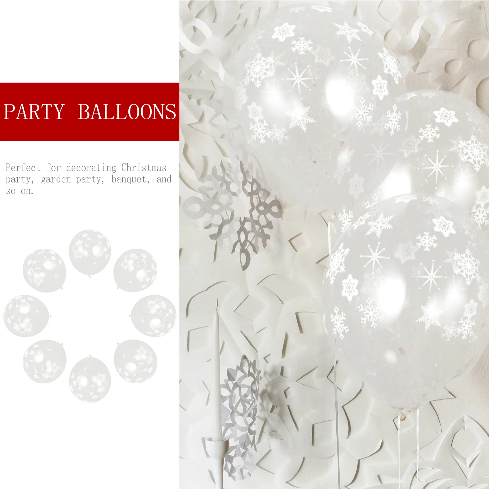 

100Pcs Latex Balloons 12 Inch Snowflakes Design Ideal for Christmas Party Birthday Festival Decorations