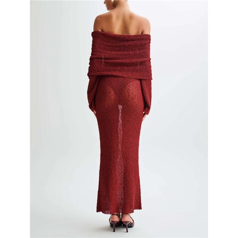 レディース オフショルダー ボディコン セータードレス フォーマル 長袖 エレガント クラブ パーティー ミディ マキシドレス