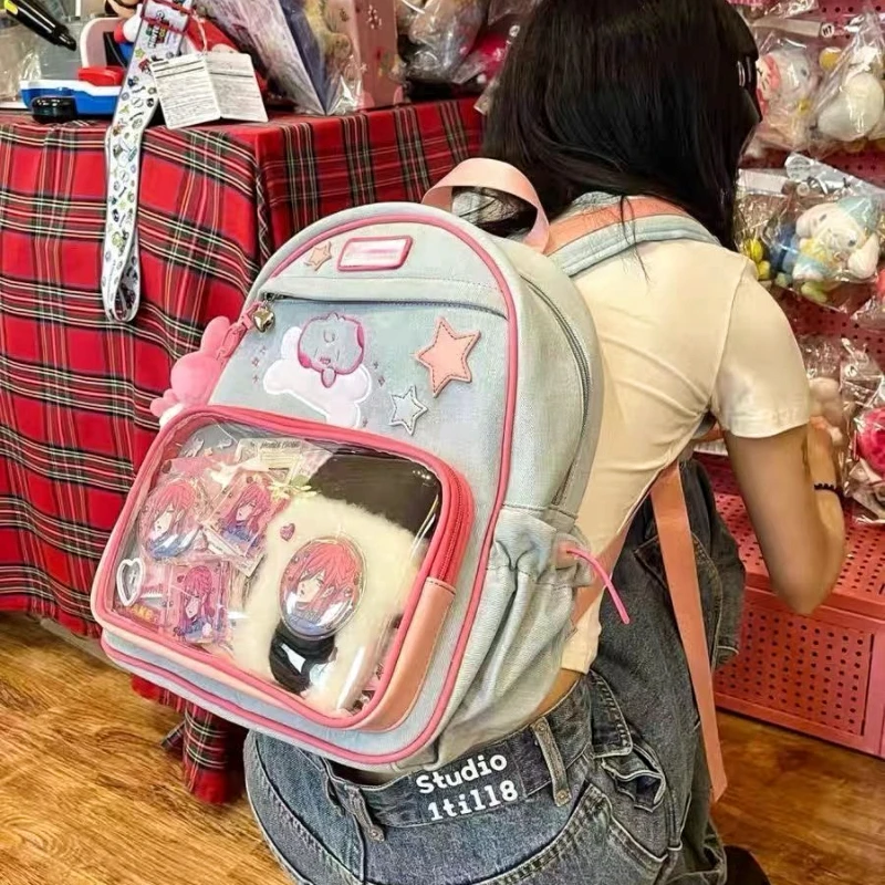 Y2K Cute Patchwork Ita Backpack New Women Fashion Design Nylon Students Knapsack Harajuku Girl Transparent Bags Travel Schoolbag