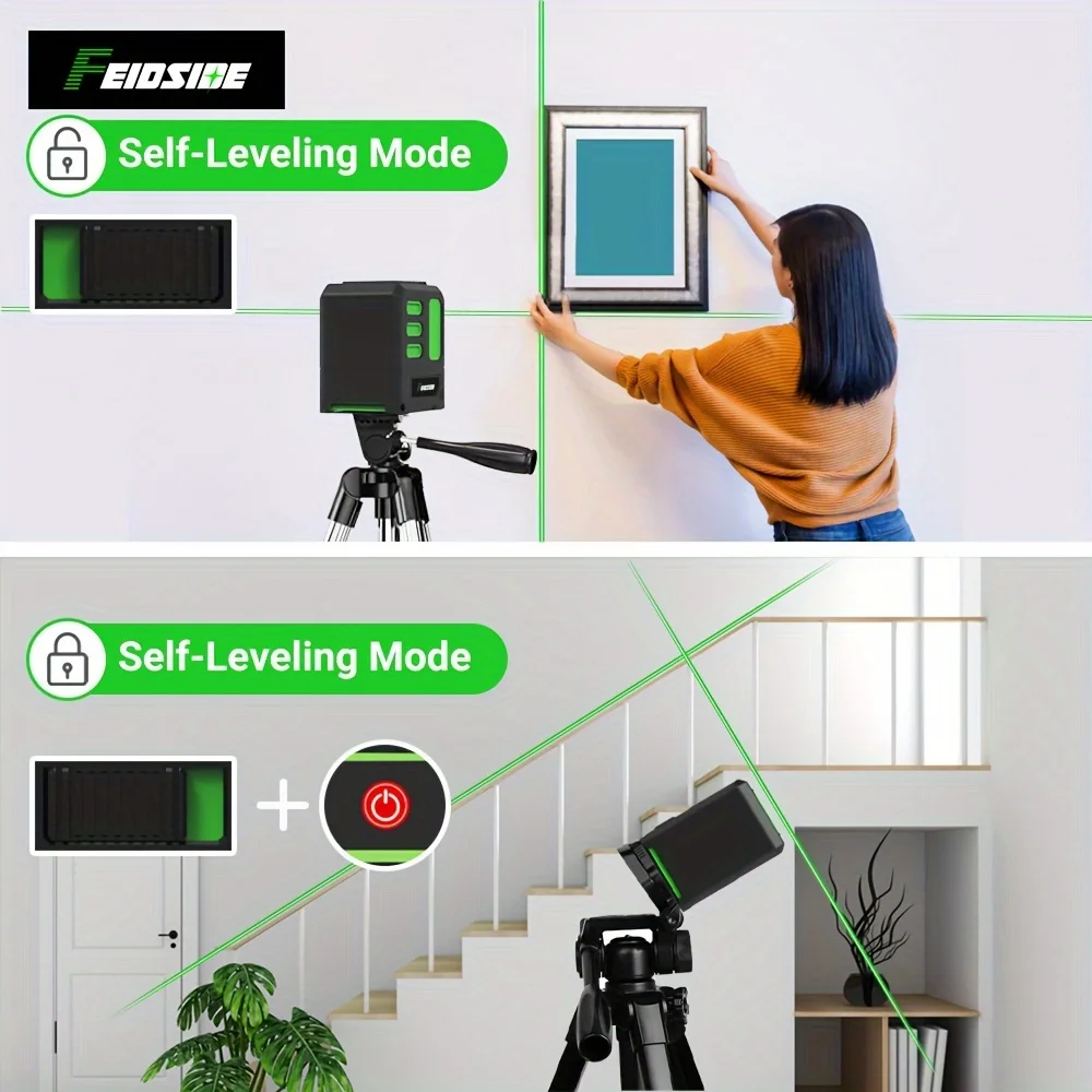 FEIDSIDE Two Line Laser Level Horizontal and Vertical Self leveling Green Light Suitable for Building and Home DIY