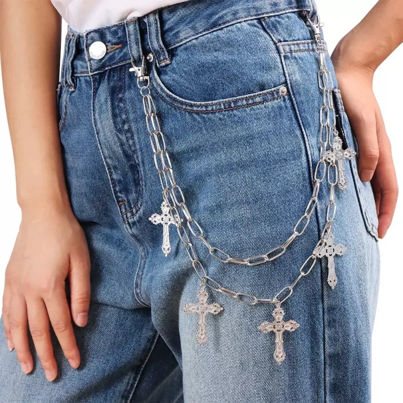 

Металлическая подвеска в виде креста, двухслойная цепочка для ремней, поясной аксессуар в стиле хип-хоп, унисекс, цепочка для готических брюк для уличной моды